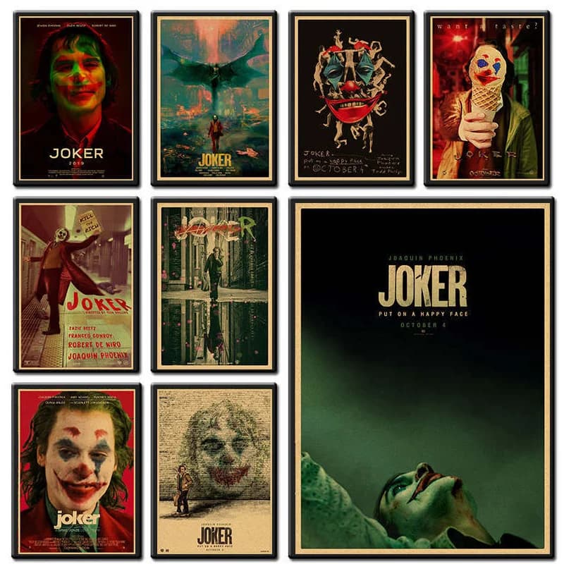 Joaquin Phoenix Joker Poster: Heath Ledger DC Movie Comics Wall Art Painting Print - Coffee Film Poster Pictures for Home Decor