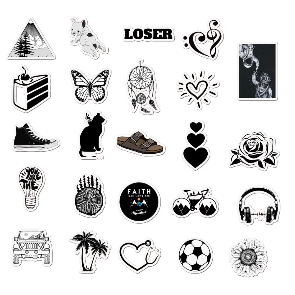 Waterproof Black and White VSCO Suitcase Stickers Pack - Non-Infringing Graffiti Stickers for Luggage and Travel Accessories