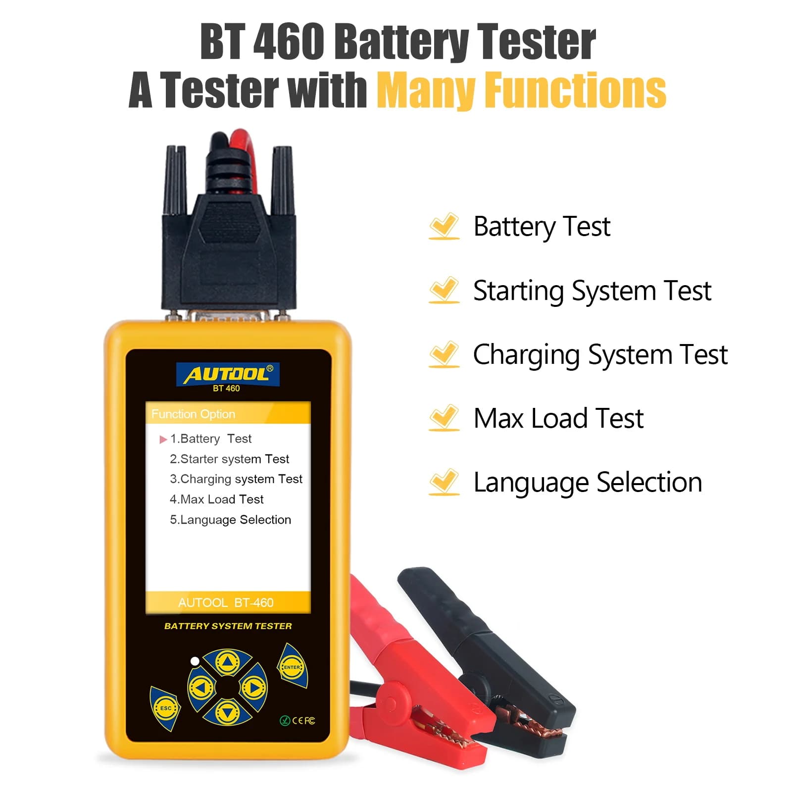 AUTOOL BT460 4-Inch Color Display Car and Truck Battery Tester for 12V Cars and 24V Heavy-Duty Vehicles Multifunction Electrical Analyzer