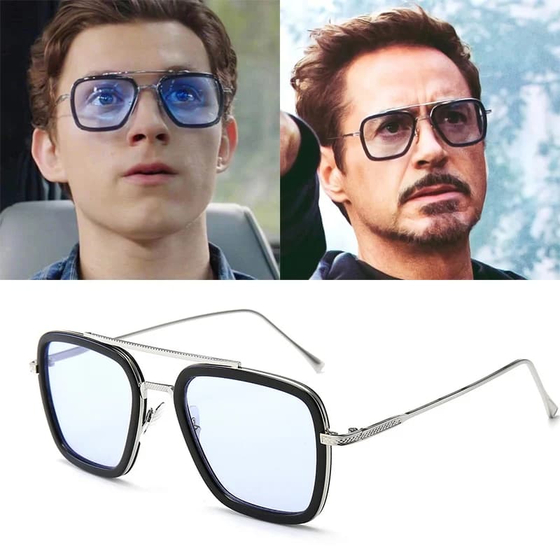Iron Man Tony Stark Square Sunglasses for Men | Spiderman Edith Retro Glasses Robert Downey JR Tom Holland