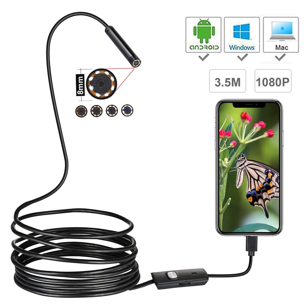 1080P HD Mini Android Endoscope Camera - 1M, 2M, 3.5M, 5M - MicroUSB/USB/TYPE C - Inspection Video Camera Snake Borescope Tube