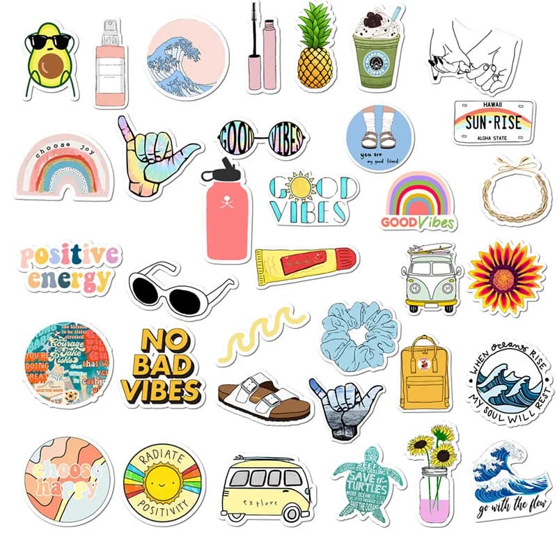35 Pack Cute Cartoon VSCO Stickers for Laptop, Luggage, Guitar, Skateboard, Toy - Waterproof DIY Decal Set for Girls