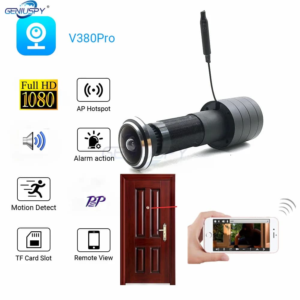V380 Video Audio 1080P HD H.264 P2P Fisheye Lens CCTV Security Peephole Door Eye Wifi Camera with TF Card Slot