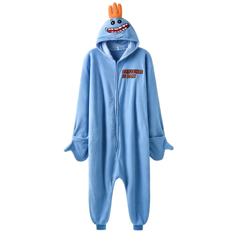 Unisex Mr Meeseeks Onesie - Funny Kigurumi Cartoon Pajamas with Zipper for Women - Polar Fleece Rick and Morty Meeseeks Jumpsuit Sleepwear
