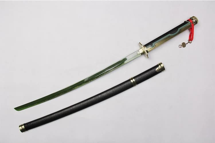 Anime Swords Yuichiro Hyakuya Sword Cosplay Prop - Samurai Katana Knife with Green Carbon Steel Blade and Non-Sharp Edges
