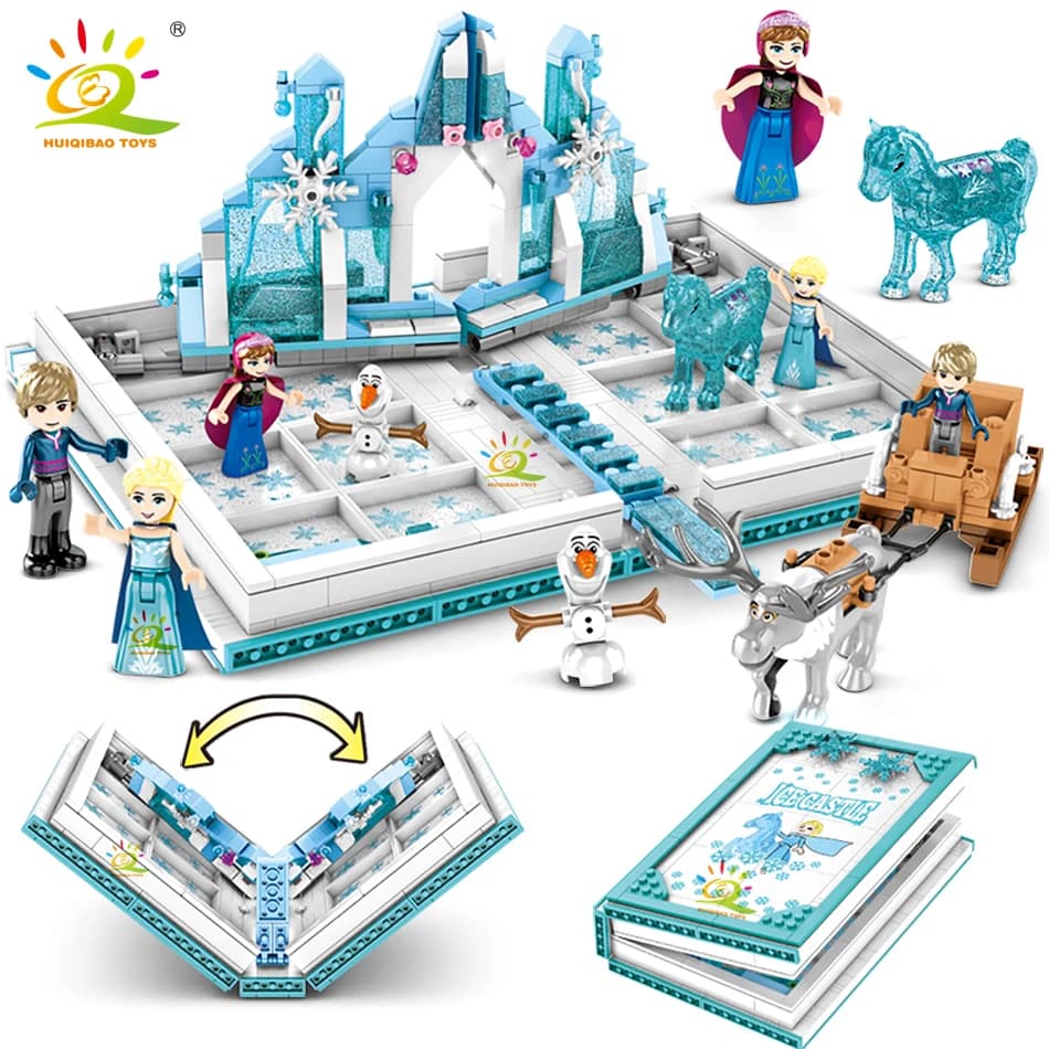 575pcs Girl Ice Castle Building Blocks - HUIQIBAO Elsa Anna Princess Castle Story Ice Queen Book with Friends Olaf Figures - Bricks Children Toys