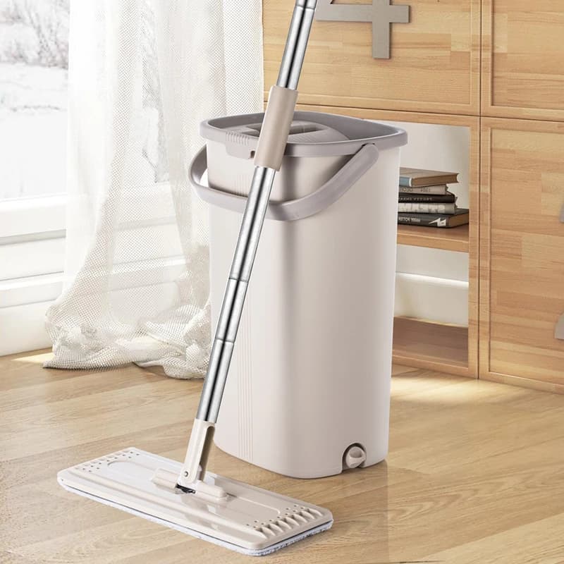 Magic Flat Mop and Bucket - Hand-Free, 360 Degree Head, Self-Cleaning - Ideal for Wet and Dry Cleaning - Safe on All Surfaces