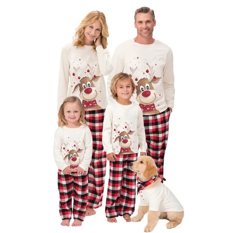 Christmas Pajamas Set for Family Matching Outfits - XMAS PJs for Adults and Kids - Cute Party Nightwear Pyjamas with Cartoon Deer Sleepwear