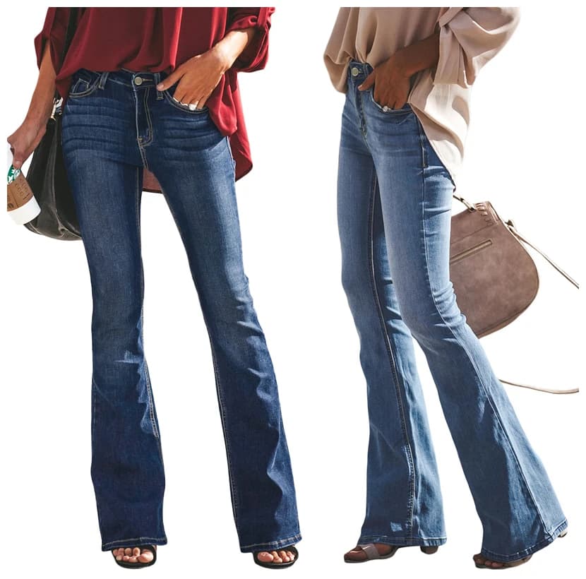 Women's High Waist Bootcut Jeans - Slim Fit Stretch Denim Bell Bottom Flare Pants