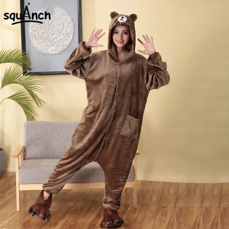 Adult Bear Onesie Pajama Overalls | Animal Kigurumi | Loose Style Winter Sleepwear for Carnival Parties