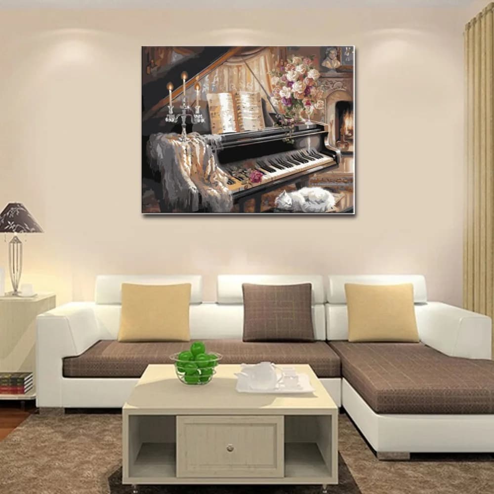 RIHE DIY Painting By Numbers Cat Oil Painting Music Acrylic Paint On Canvas Modern Wall Art Gift