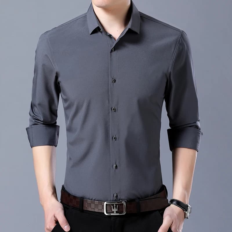 Fashion Men Brand Solid Color Slim Long Sleeve Dress Shirts - Business Casual Attire in 9 Colors