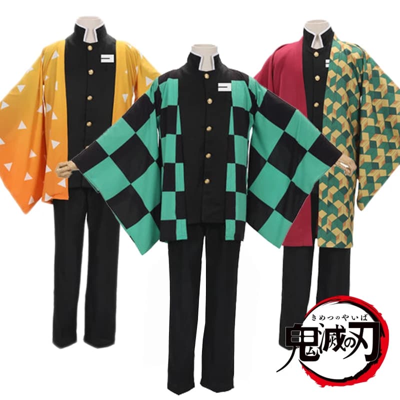 Demon Slayer Kimetsu No Yaiba Cosplay Costumes Uniform Yukata Outerwear Haori Kamado Tanjirou Full Set S-2XL for Anime