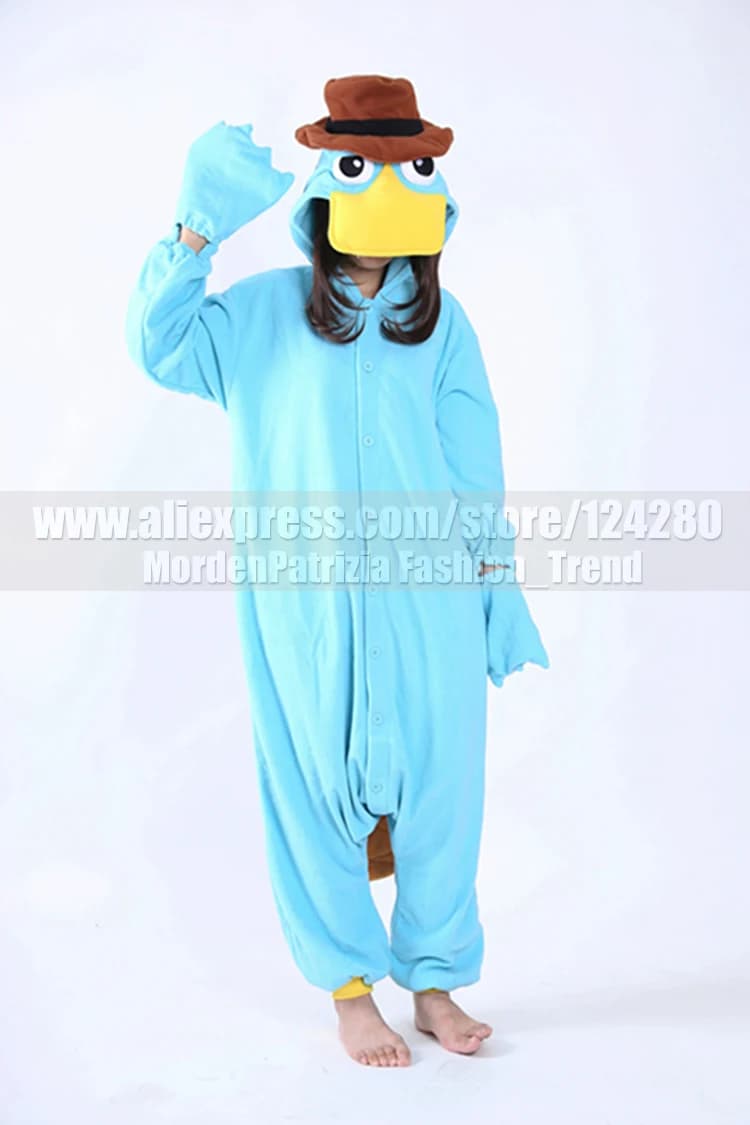 Perry the Platypus Onesies Fleece Monster Cosplay Pajamas for Women and Men - Winter Sleepwear Halloween Party Costumes