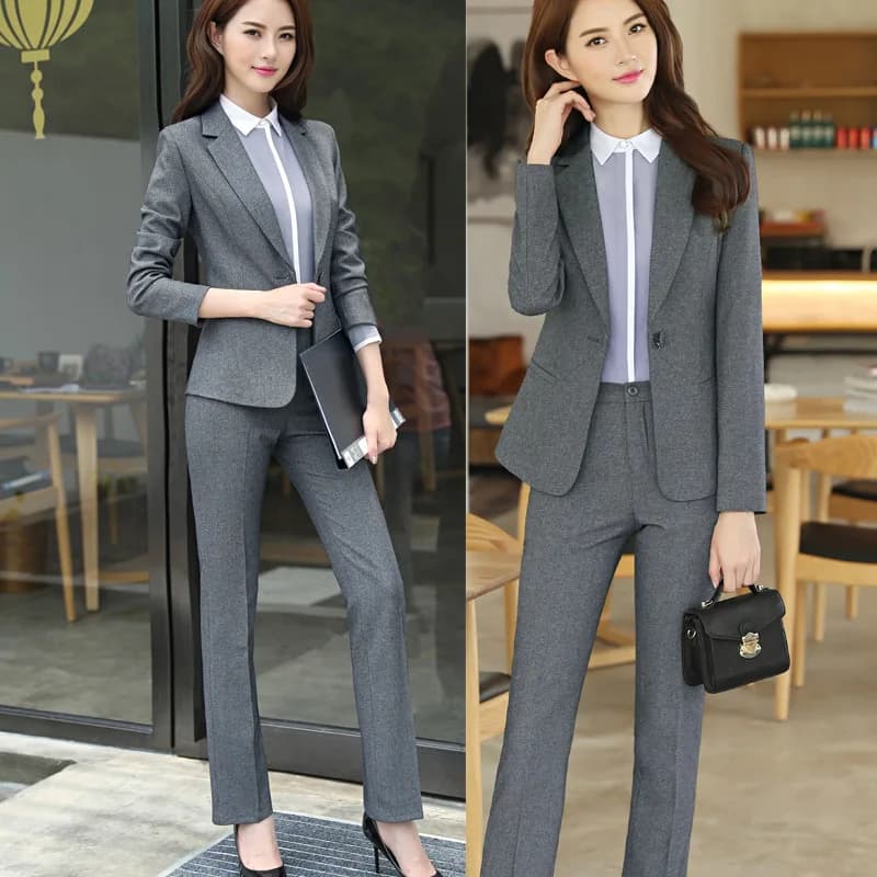 Elegant Dark Gray Women's Pant Suit Business Attire for Office and OL Uniform with Jacket and Trousers - 3 Piece Set Workwear