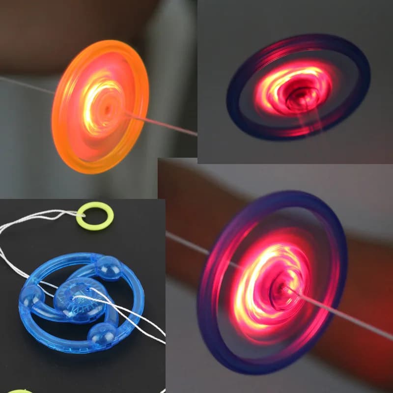 5pcs Hand Pull Luminous Flashing Rope Flywheel Toy with LED Light - Novelty Flash Gyro for Children's Birthday - Funny Gift