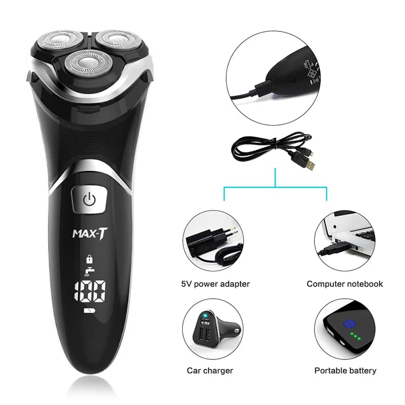 MAX-T RMS8101 Electric Shaver for Men, Washable Rechargeable Triple Blade 3D Razors, USB Charging, Face and Beard Grooming Machine