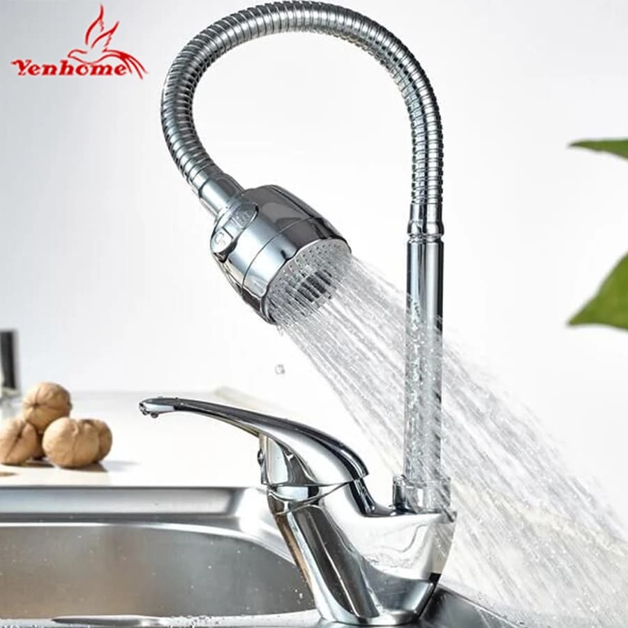 Solid Brass Kitchen Mixer Faucet for Cold and Hot Water with Single Hole Kitchen Sink Taps by Yenhome