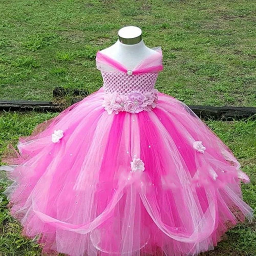 Flower Girl Princess Tutu Dress for Girls – Kids 2-8Y Pink Lavender Pageant Wedding Bridesmaid Party Dresses