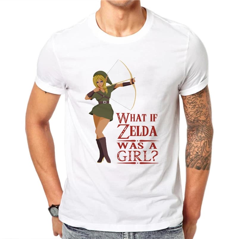 100% Cotton Zelda Girl Letter Design Printed Men's Cool Tops - Short Sleeve Casual T-Shirts