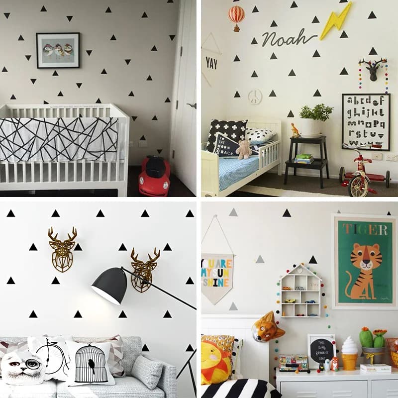 Kids Room Wall Decor - Triangle Wall Stickers for Baby Boy and Girl Nursery - Children’s Bedroom Wallpaper
