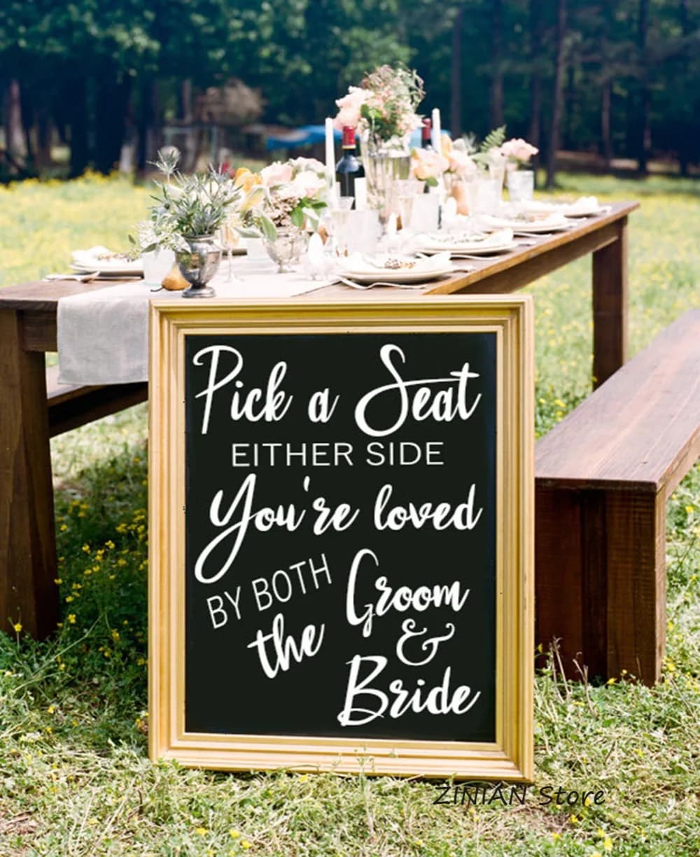 Pick A Seat Not A Side Chalkboard Decal Sign - Seating Sign Stickers for Wedding Decor - Rustic Wedding Decals - Removable Sticker