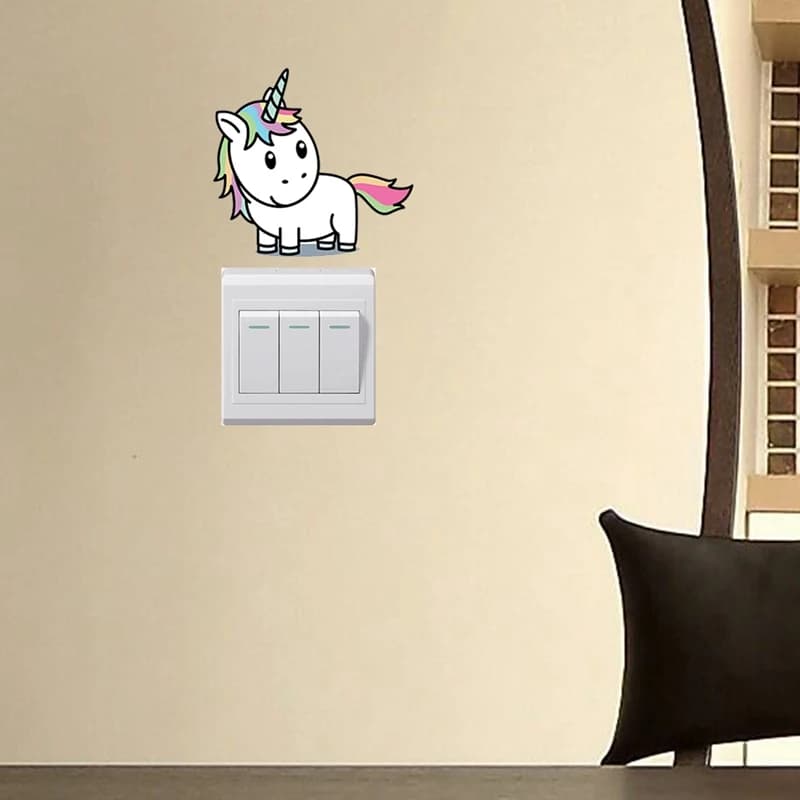 Unicorn Light Switch Stickers - Cute Animal Wall Decals for Kids Rooms, Baby Nursery - PVC Cartoon Horse Unicorn Mural Art