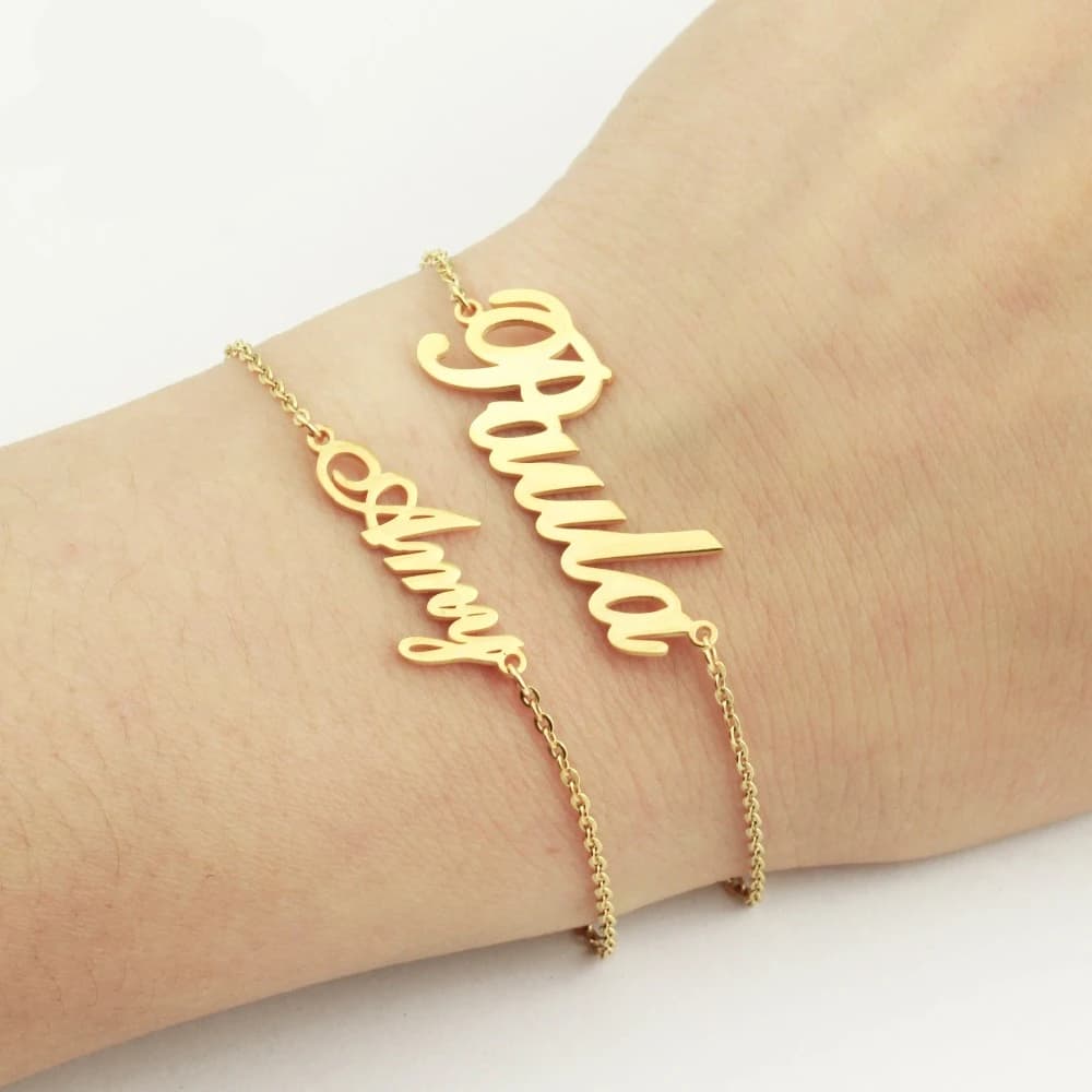 Stainless Steel Delicate Birthday Gifts - Personalized Custom Name Bracelet with Gold Chains for Women