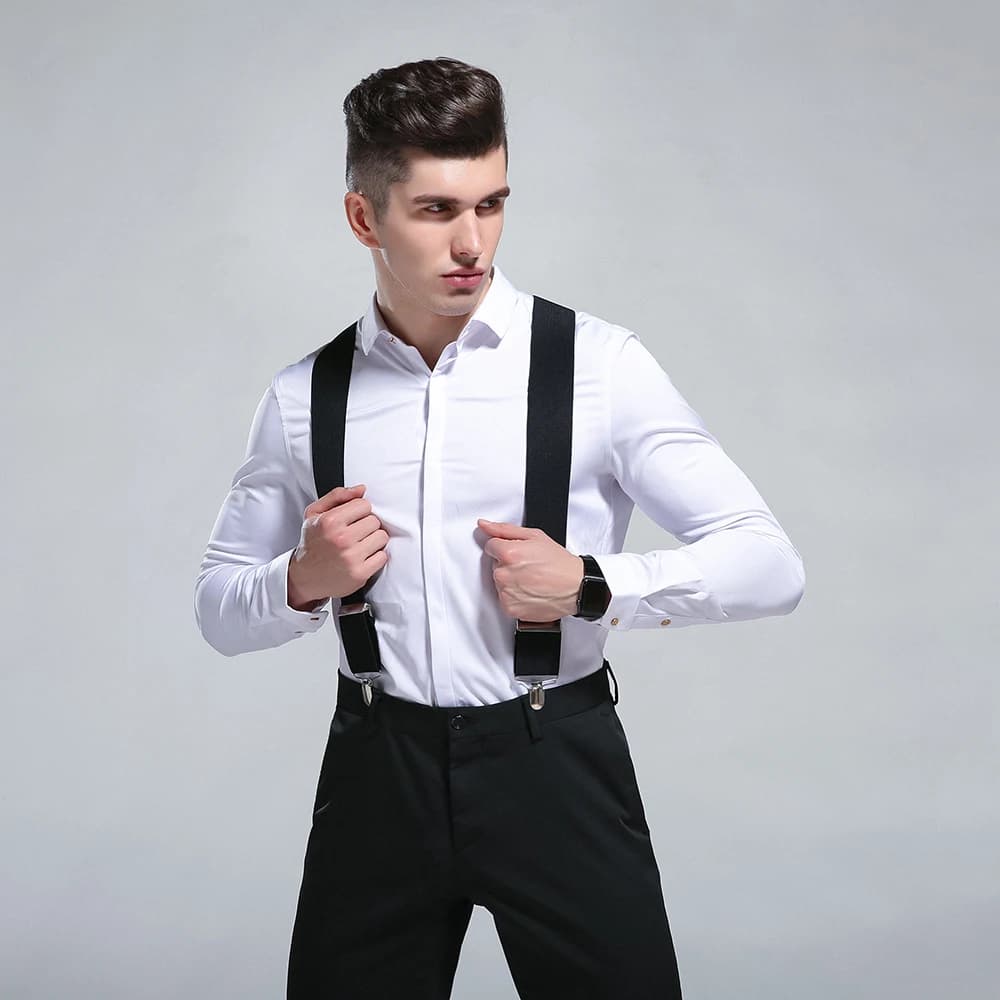 Men's 2 inch Suspenders - Adjustable Four Clip-on X-Back Elastic Braces, Wide 50mm, Heavy Duty, Black/Red/Grey