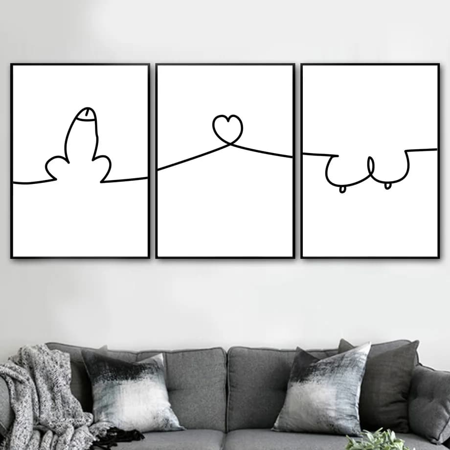 Abstract Nude Breast Heart Line Nordic Posters and Prints Wall Art Canvas Painting Black and White Wall Pictures for Living Room