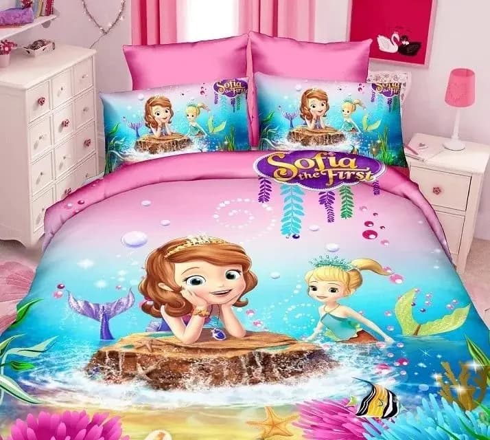 Sofia the First Mermaid Cartoon Bedding Sets for Girls Bedroom Decor - Single Twin Size Bed Sheets, Quilt Duvet Covers - 3pcs (No Filler)