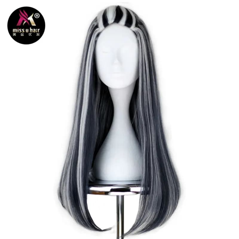 Miss U Hair High-Temperature Fiber Long Straight Wig for Girl and Adult – Black and White Stripes – Ideal for Cosplay, Parties, and Costumes