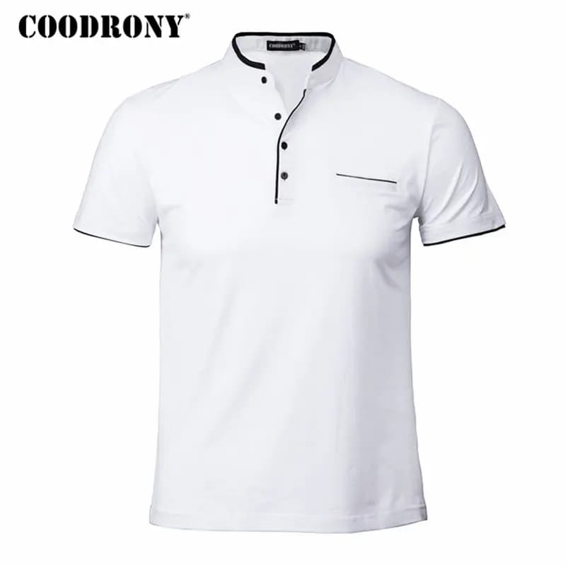 COODRONY Men's Mandarin Collar Short Sleeve Slim Fit Cotton T-Shirt- Tee Shirt