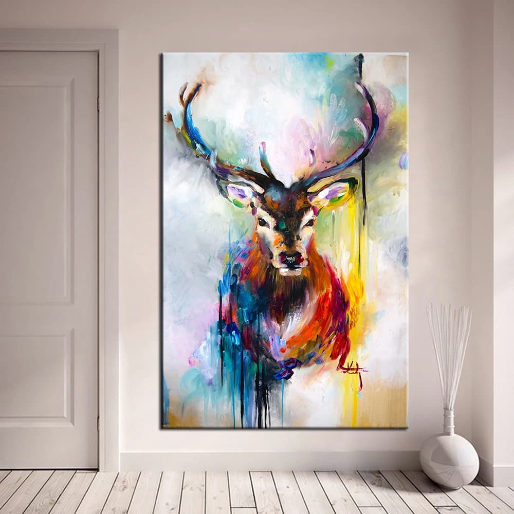 Deer Wall Pictures for Living Room Decor: QKART Canvas Painting & Prints for Home Decor, Posters & Oil Painting