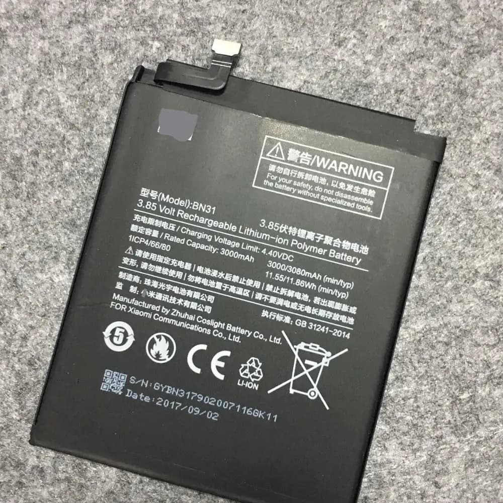 Xiaomi BN31 Battery 3000/3080mAh for Mi 5X, Redmi Note 5A, 5A Pro Replacement