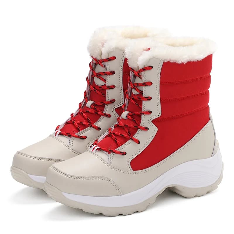 Waterproof Winter Shoes for Women - Platform Snow Boots with Thick Fur Heels and Warm Ankle Support