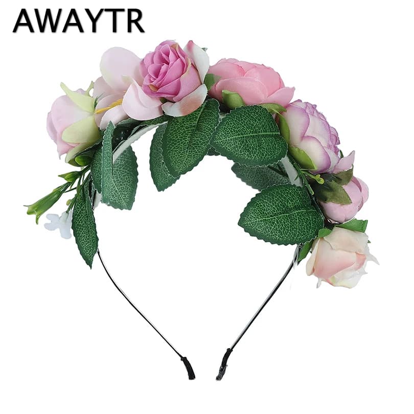 AWAYTR Bridal Flower Headbands for Women - Floral Pearl Hair Ornaments, Spring Wedding Garlands, and Crowns