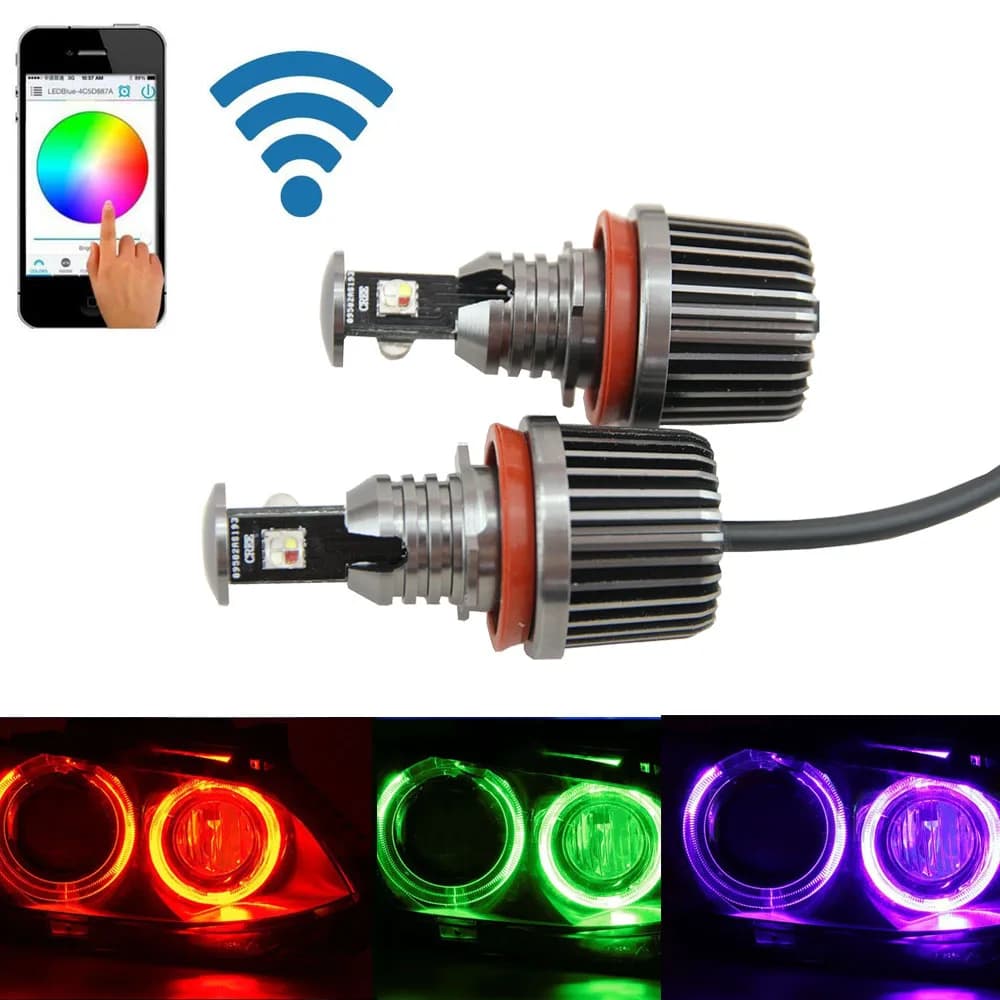 72W H8 RGB Color Changing LED Angel Eyes Halo Ring Marker Headlight Bulb For BMW E82 E87 E83 1 3 5 Series X3 X5 X6 Z4 - WIFI Control