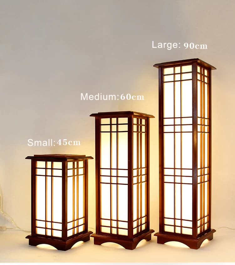 Modern Japanese Tatami Style Square Shape Oak Wood Solid Wooden Floor Lamp with E27 LED Standing Lamps for Living Room Hallway