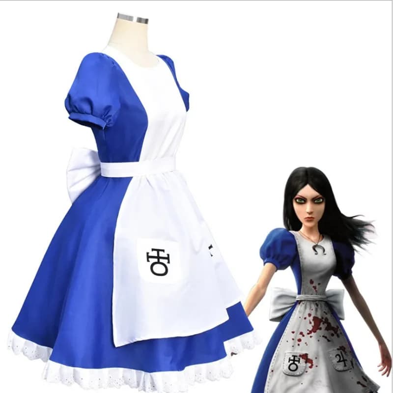 Alice Madness Returns Cosplay Costume Princess Maid Dress Halloween Party Outfit