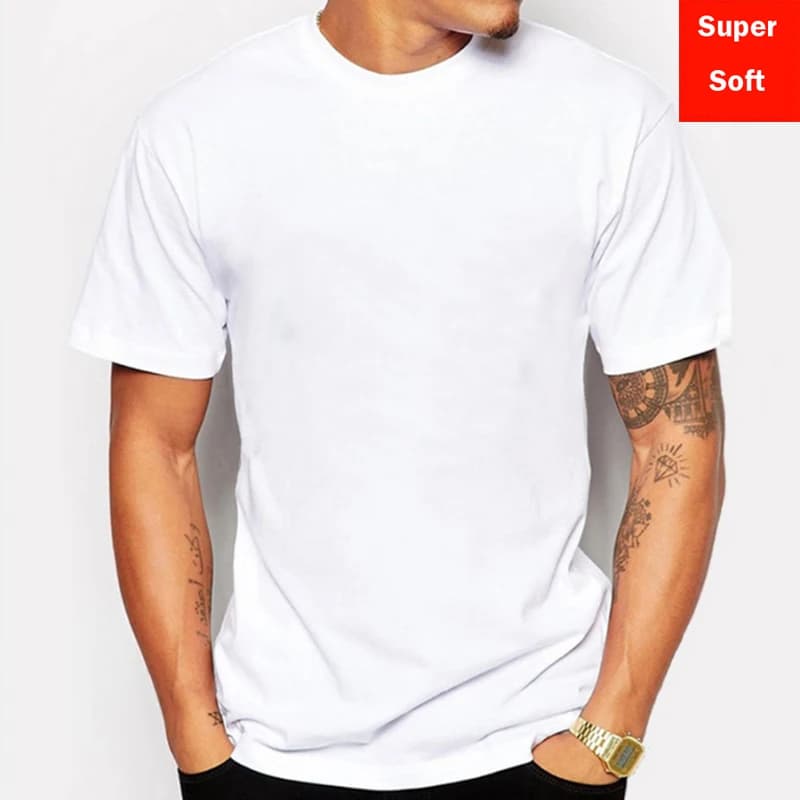 Men's White T-Shirts Short Sleeve Cotton Modal Flexible Basic Casual Tee Shirt Tops (White, Size Options)