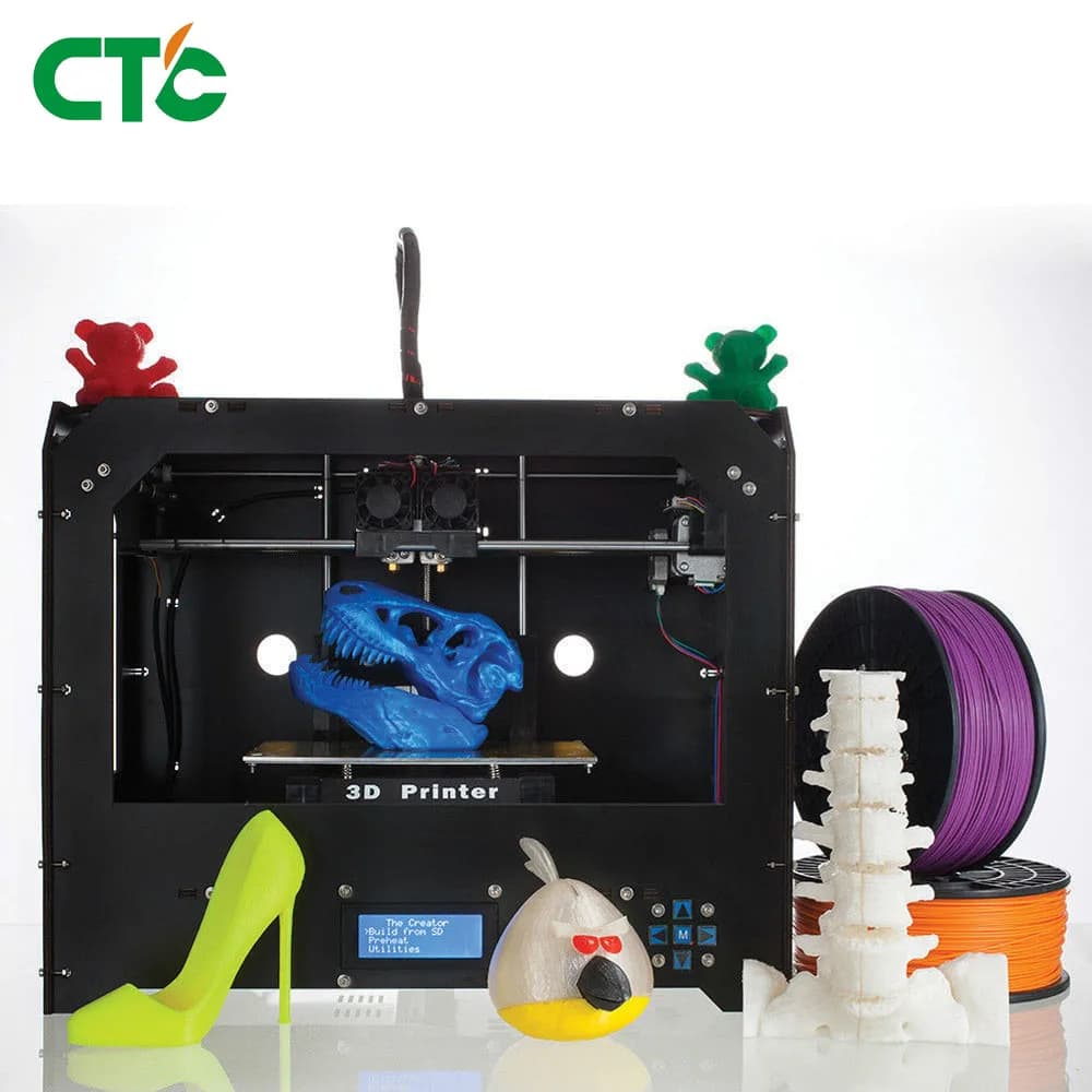 CTC Dual Extruder 3D Printer with Dual Nozzle for Two-Color Printing, Includes 0.3KG ABS or PLA Filament, US Stock