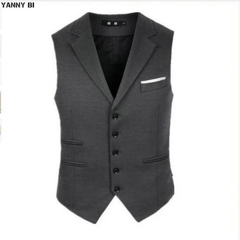 Men's Slim Fit Single Breasted Wool Blend Vest Suit - Gray/Black Waistcoat