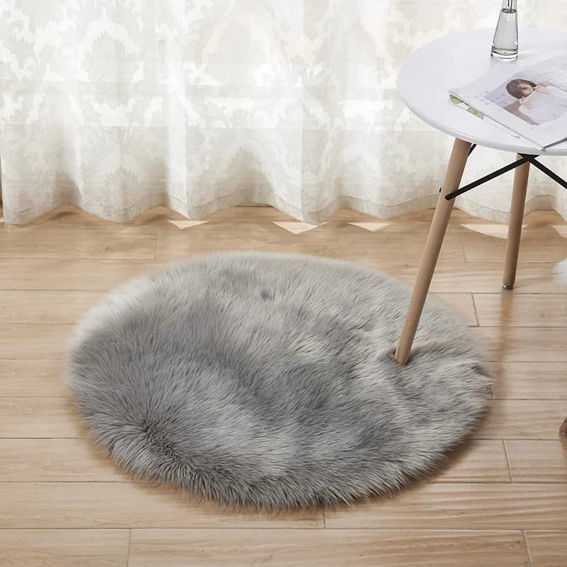 White Round Artificial Sheepskin Rug - Fluffy Rug for Living Room and Bedroom by SunnyRain