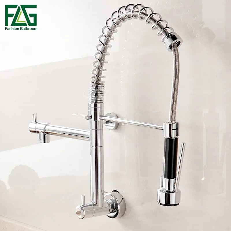 FLG Wall Mounted Kitchen Faucet with LED, Pull Down Sprayer, and 360° Swivel | AEG990-99C