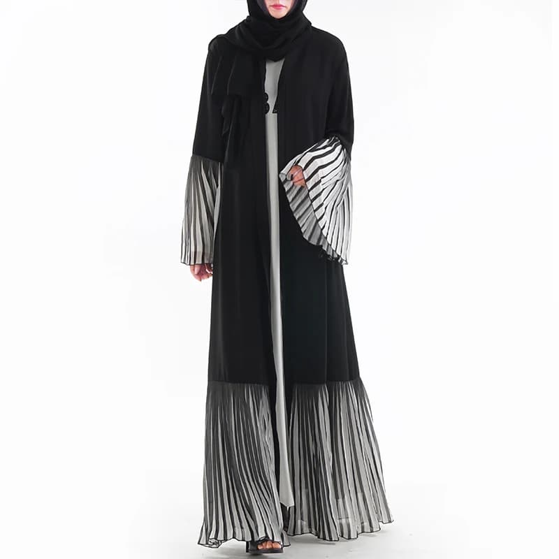 Solid Color Abaya Dress with Pleats - Moroccan Style Islamic Clothing from Egypt and Abya - Muslim Open Kimonos