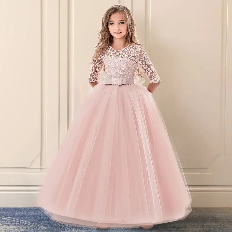 Girls Pink Tulle Lace Dress for Weddings, Parties, and Princess Events - Infant, Fancy, Autumn Costume - Kids Party and Ceremony Clothing
