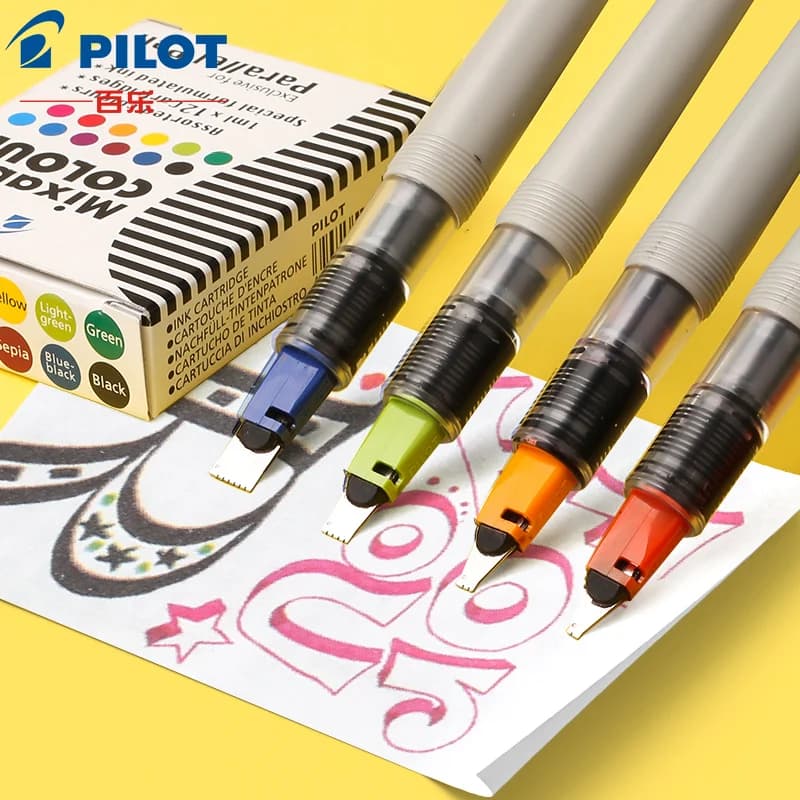 Pilot Parallel Pens 1.5/2.4/3.8/6.0mm Tips Calligraphy Pens Fountain Pen 12 Colors Ink Writing Artistic Font, Animation Design
