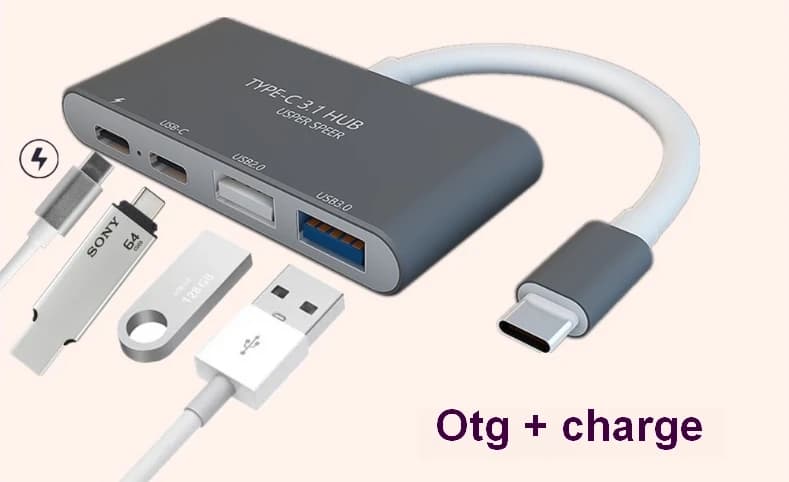 4-Port USB Type-C OTG Charging Hub and Card Reader Adapter
