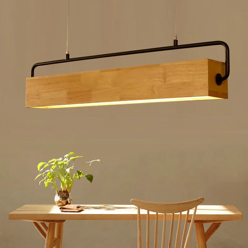 Modern Wood Pendant Light | Nordic Long Bar Suspended Wooden Lamp | Study, Restaurant, Dining Room, Office Droplight Lighting Fixture
